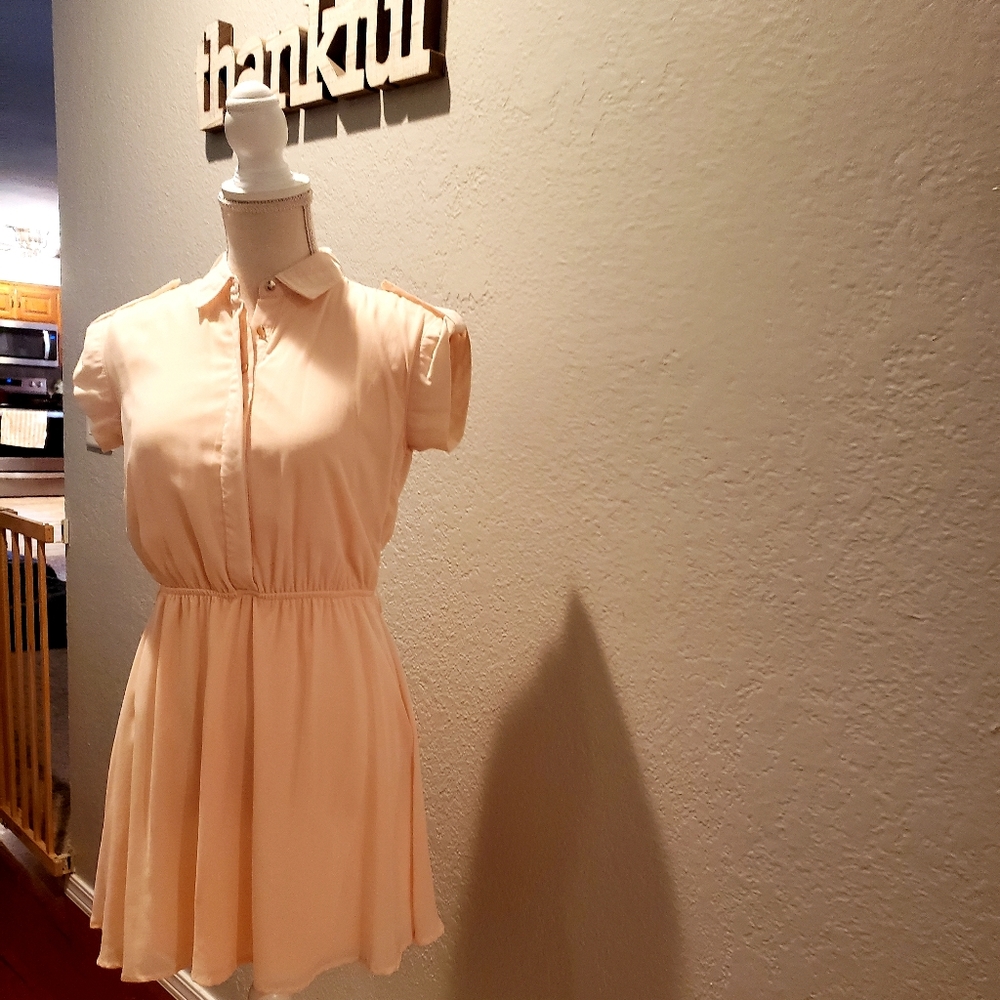 Peach summer dress with gold buttons